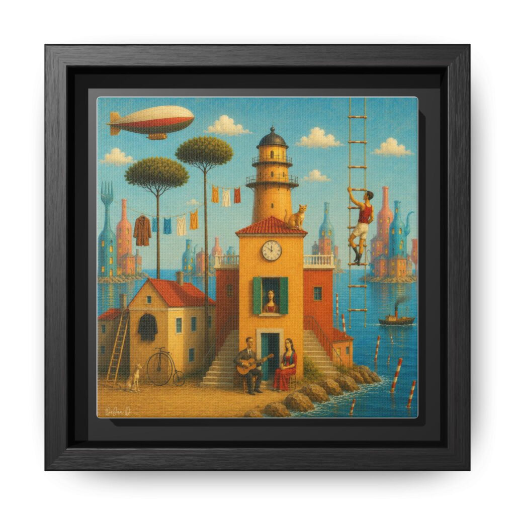 Surreal Coastal Lighthouse Matte Framed Canvas Print