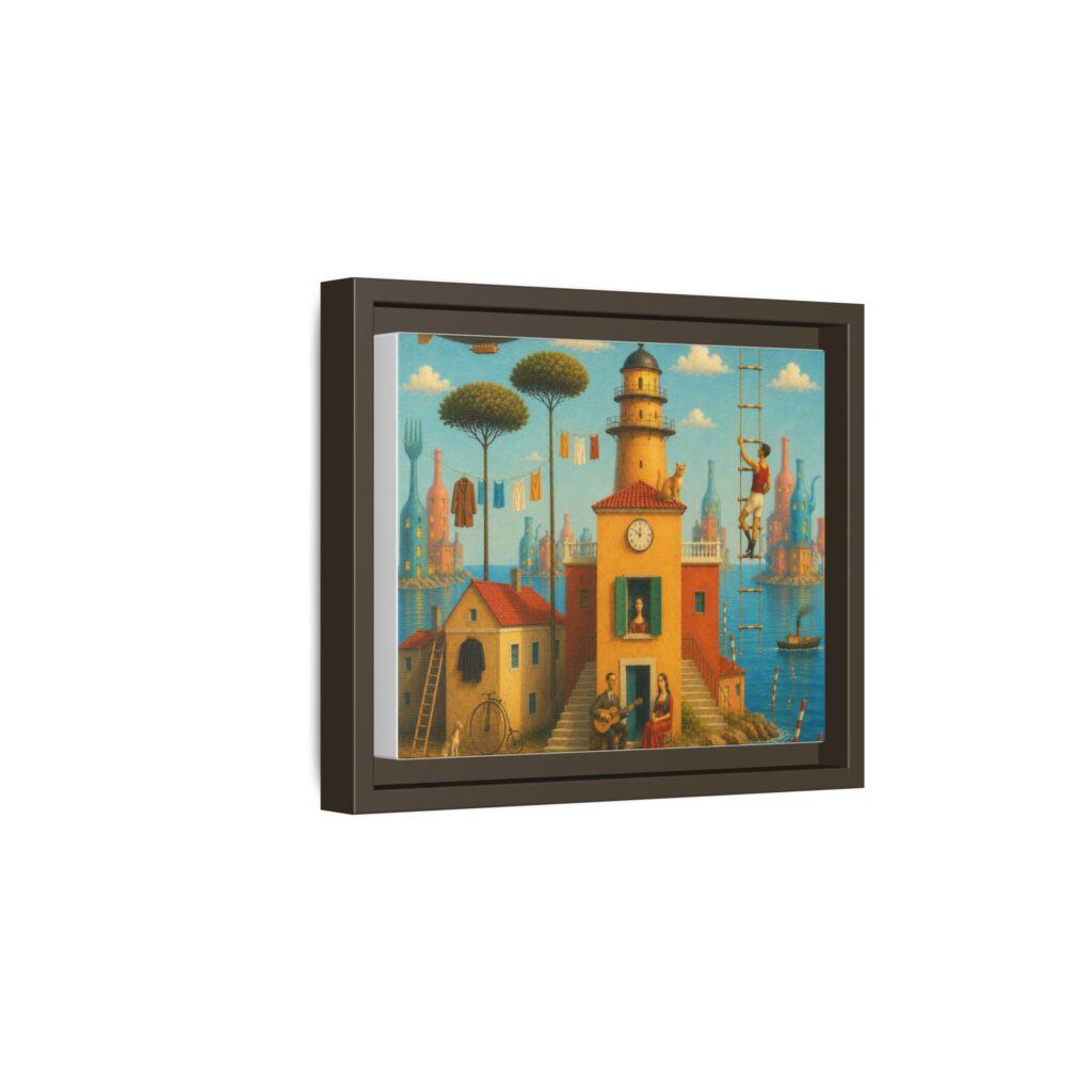 Surreal Coastal Lighthouse Matte Framed Canvas Print
