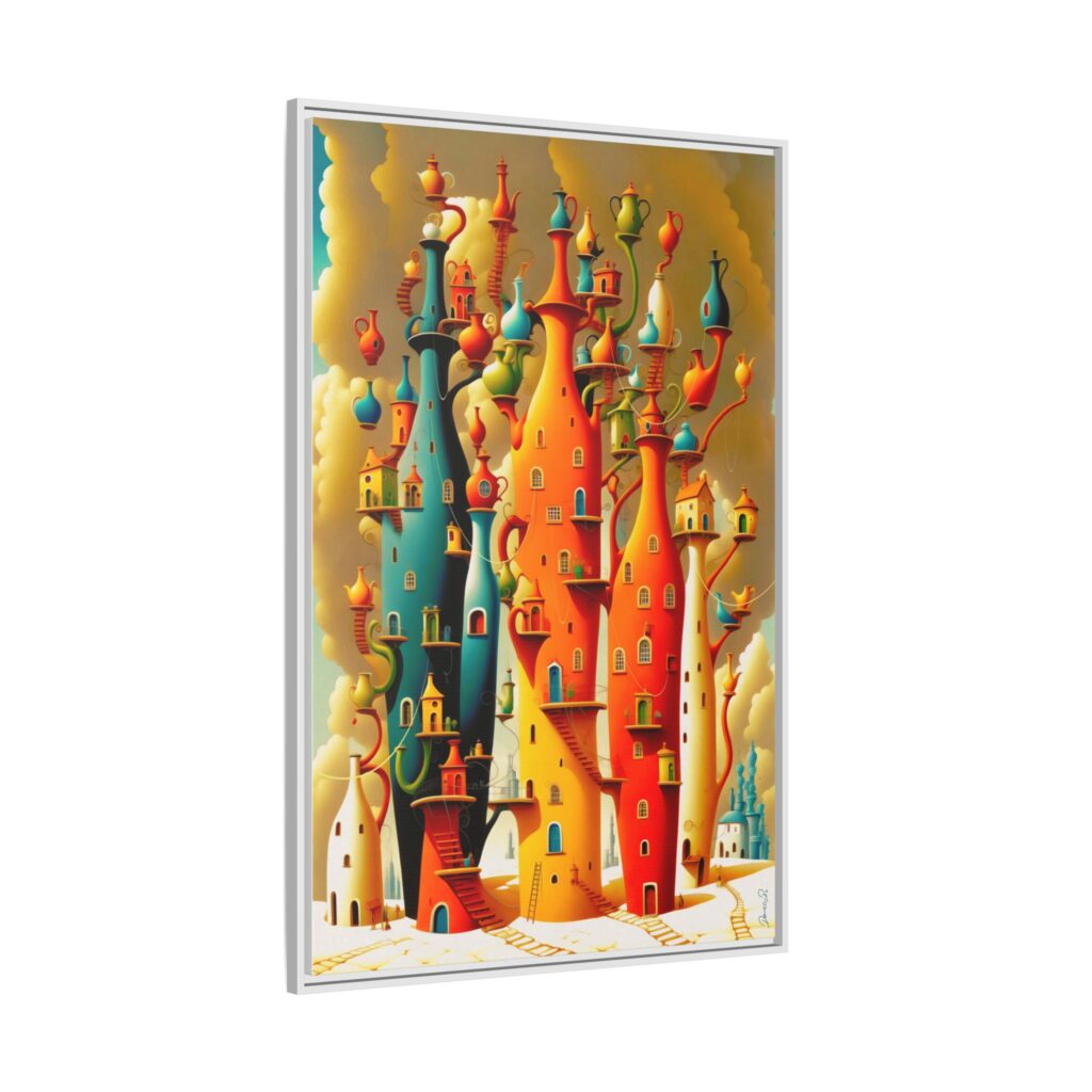 Connections – Surreal Colorful Castle Matte Canvas Print — Framed Fantasy Wall Art