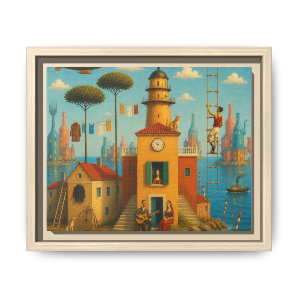 Surreal Coastal Lighthouse Matte Framed Canvas Print