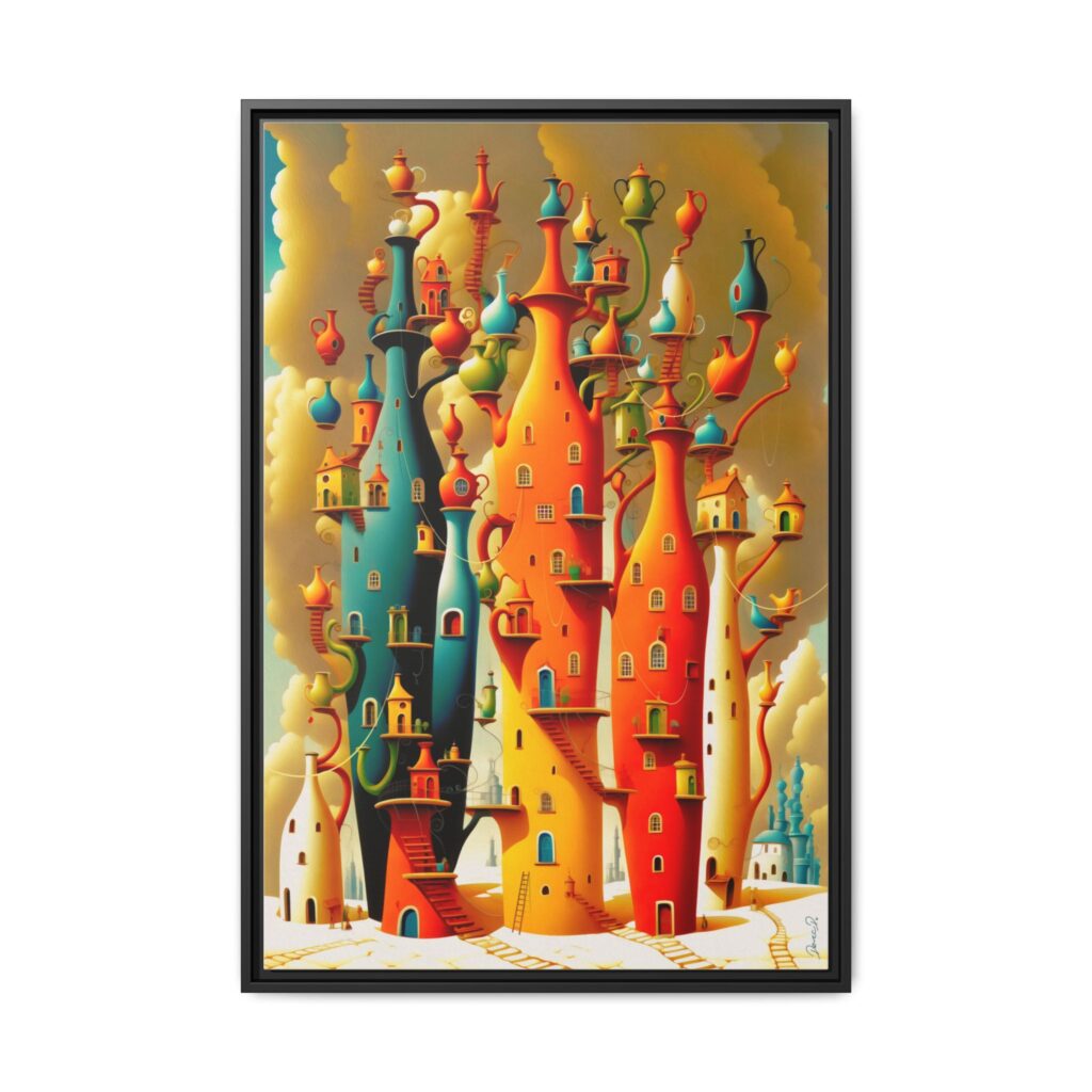 Connections – Surreal Colorful Castle Matte Canvas Print — Framed Fantasy Wall Art