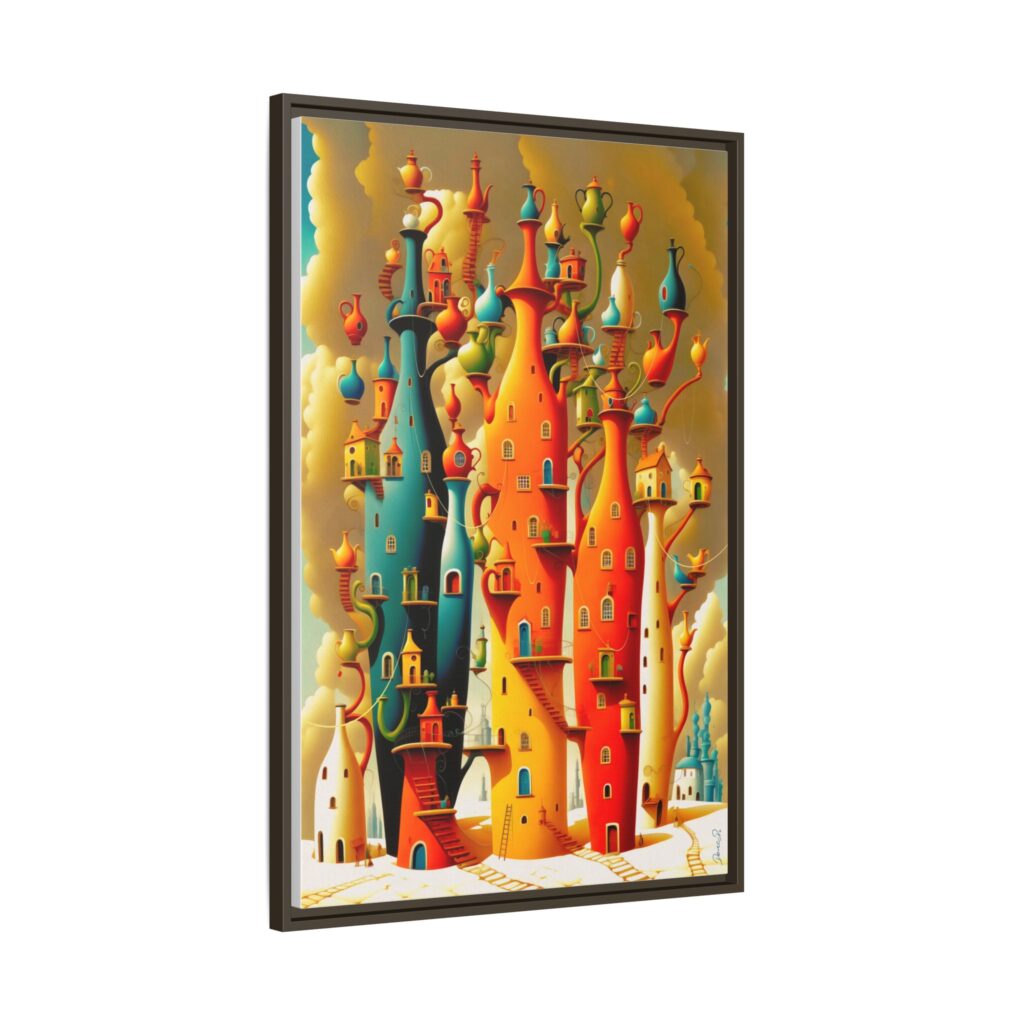 Connections – Surreal Colorful Castle Matte Canvas Print — Framed Fantasy Wall Art