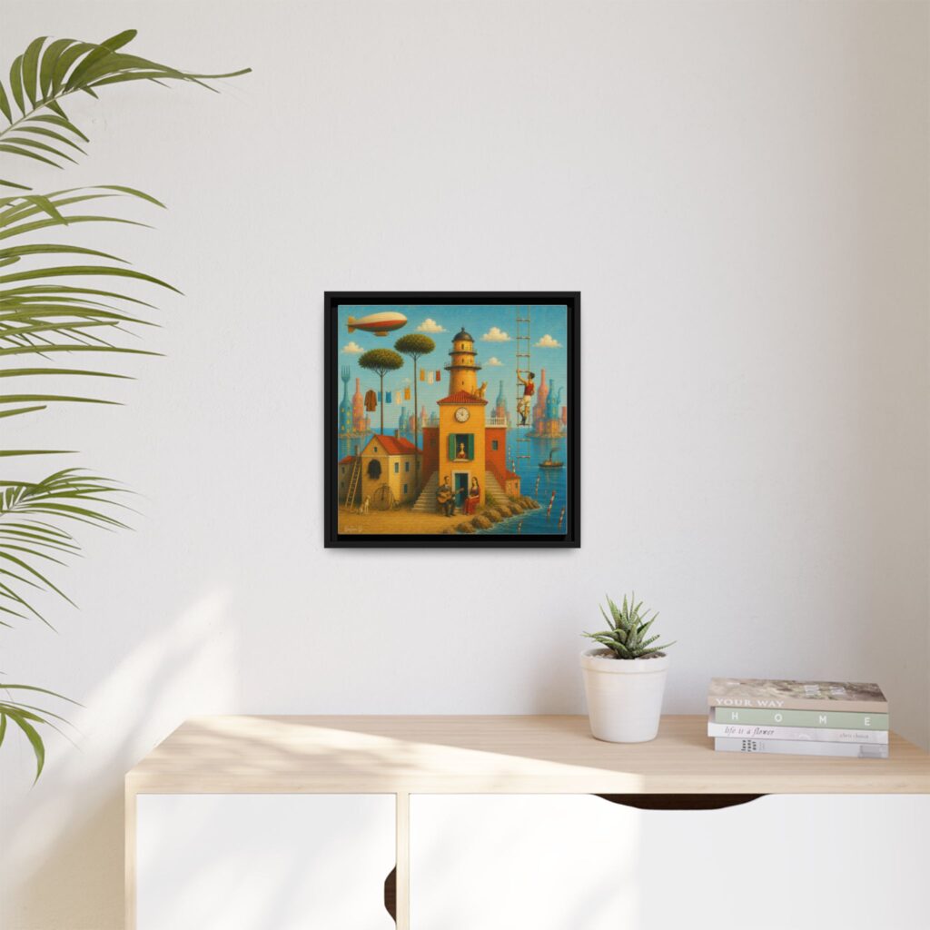 Surreal Coastal Lighthouse Matte Framed Canvas Print