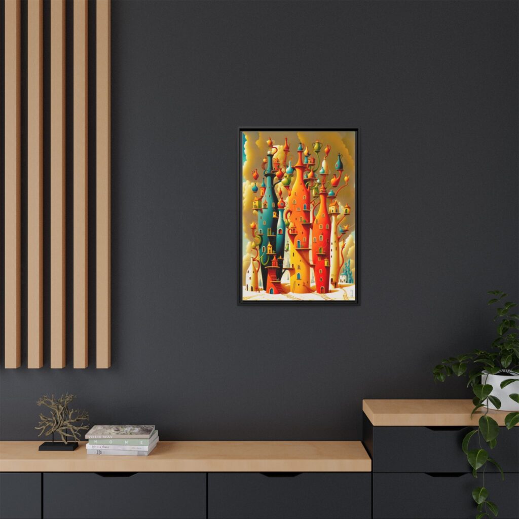 Connections – Surreal Colorful Castle Matte Canvas Print — Framed Fantasy Wall Art