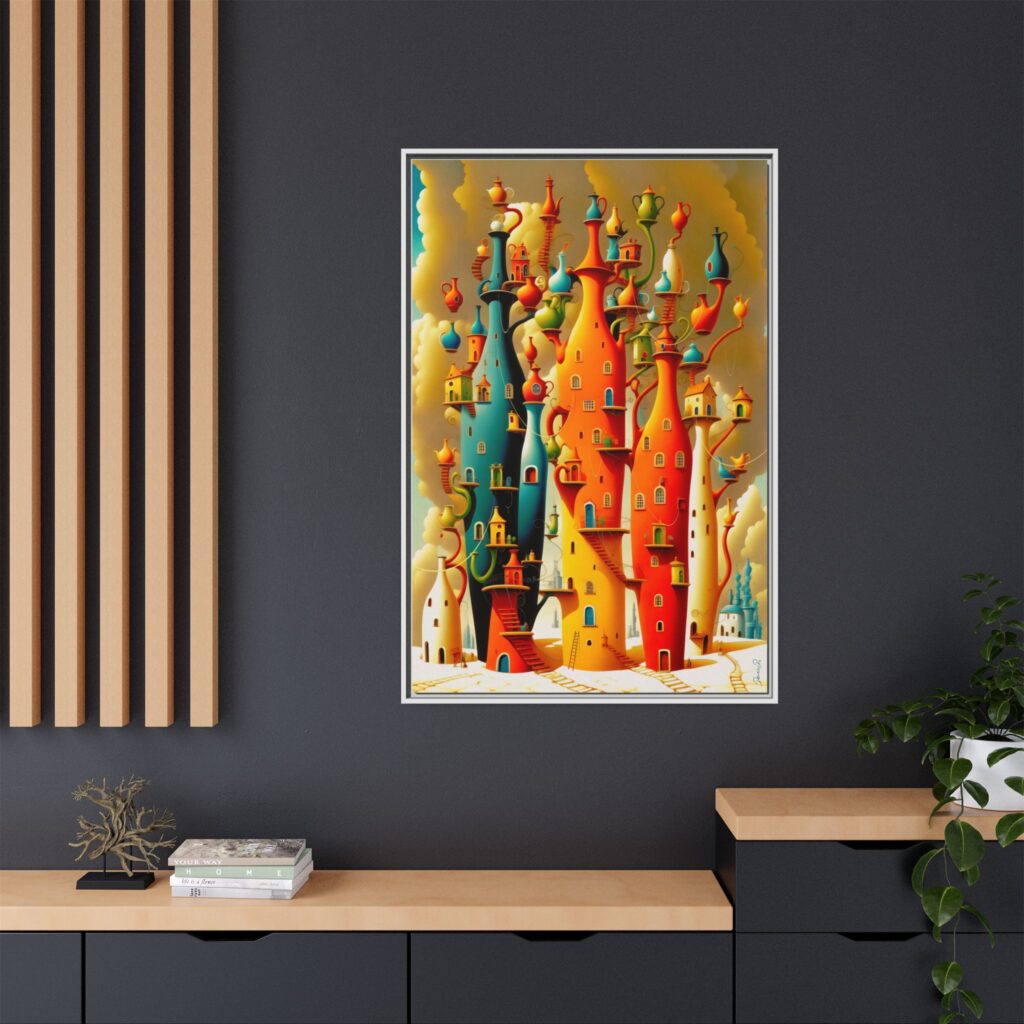Connections – Surreal Colorful Castle Matte Canvas Print — Framed Fantasy Wall Art