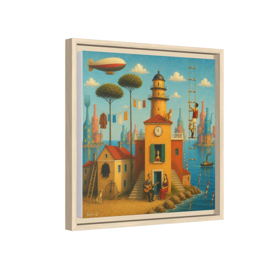 Surreal Coastal Lighthouse Matte Framed Canvas Print
